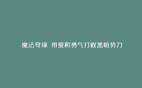 《魔法奇缘》：用爱和勇气打败黑暗势力