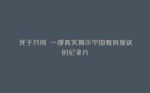 《死于共同》：一部真实揭示中国教育现状的纪录片