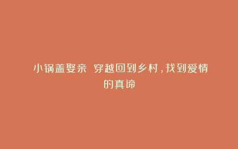 《小锅盖娶亲》:穿越回到乡村,找到爱情的真谛