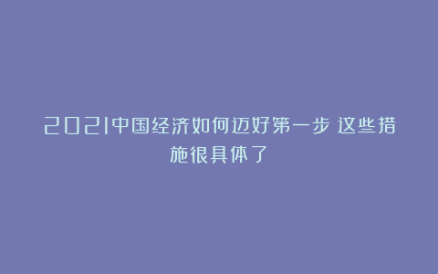 2021中国经济如何迈好第一步？这些措施很具体了！