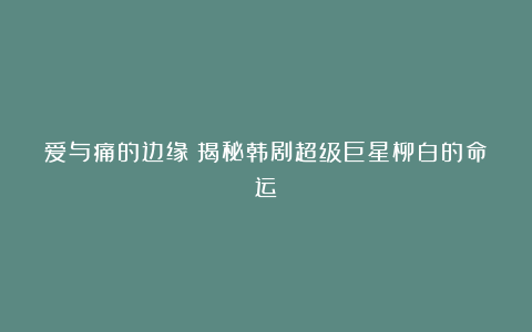 爱与痛的边缘：揭秘韩剧超级巨星柳白的命运