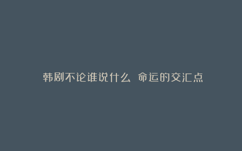 《韩剧不论谁说什么》：命运的交汇点