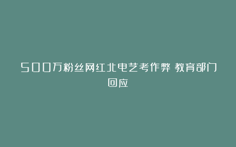 500万粉丝网红北电艺考作弊？教育部门回应→