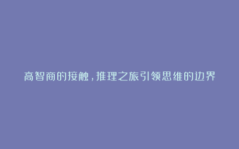 高智商的接触，推理之旅引领思维的边界