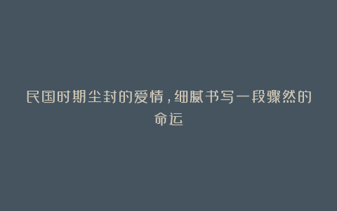 民国时期尘封的爱情，细腻书写一段骤然的命运