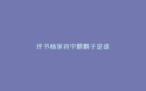 评书杨家将中麒麟子是谁