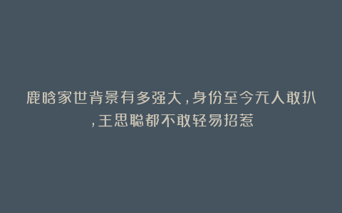 鹿晗家世背景有多强大,身份至今无人敢扒,王思聪都不敢轻易招惹