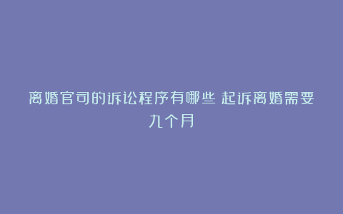 离婚官司的诉讼程序有哪些?起诉离婚需要九个月?
