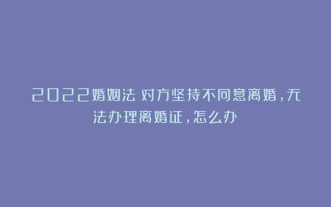 2022婚姻法:对方坚持不同意离婚,无法办理离婚证,怎么办?
