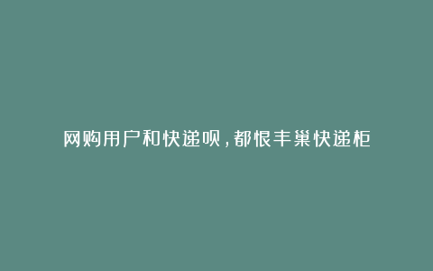 网购用户和快递员,都恨丰巢快递柜