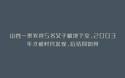 山西一果农将5名女子藏地下室,2003年才被村民发现,后结局如何