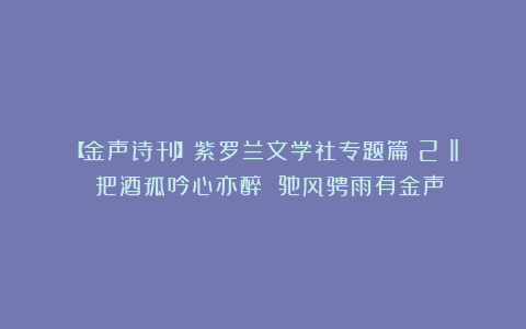 【金声诗刊】紫罗兰文学社专题篇（2）‖ 把酒孤吟心亦醉 驰风骋雨有金声