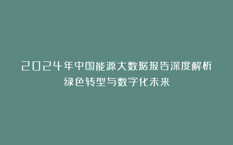 2024年中国能源大数据报告深度解析:绿色转型与数字化未来