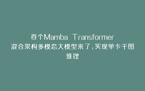 首个Mamba Transformer混合架构多模态大模型来了,实现单卡千图推理