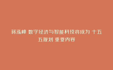 蒋泓峰:数字经济与智能科技将成为《十五五规划》重要内容