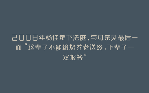 2008年杨佳走下法庭，与母亲见最后一面：“这辈子不能给您养老送终，下辈子一定报答”