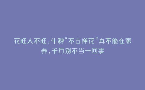 花旺人不旺,4种“不吉祥花”真不能在家养,千万别不当一回事