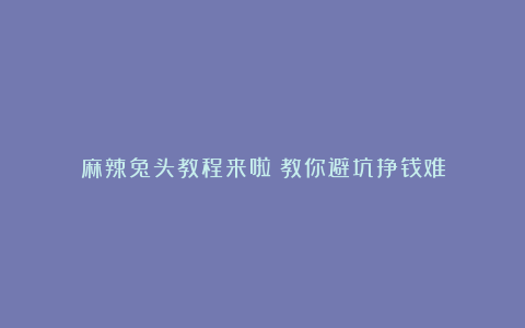 麻辣兔头教程来啦!教你避坑挣钱难