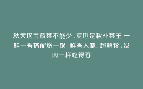 秋天这宝藏菜不能少,竟也是秋补菜王!一鲜一香搭配烧一锅,鲜香入味、超解馋,没肉一样吃得香