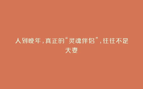 人到晚年,真正的“灵魂伴侣”,往往不是夫妻
