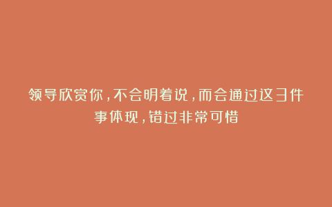 领导欣赏你,不会明着说,而会通过这3件事体现,错过非常可惜