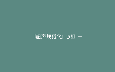 『超声规范化』心脏(一)