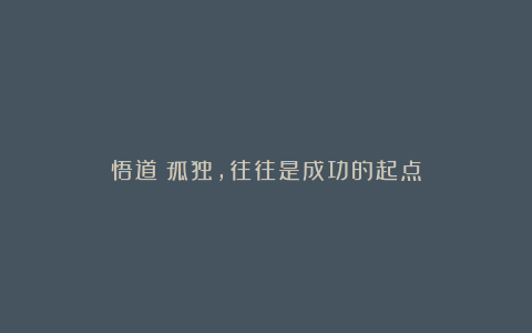 悟道|孤独,往往是成功的起点