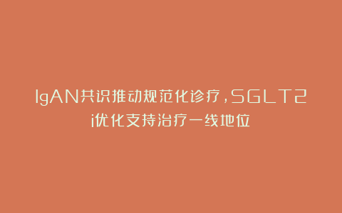 IgAN共识推动规范化诊疗,SGLT2i优化支持治疗一线地位
