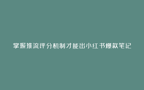 掌握推流评分机制才能出小红书爆款笔记