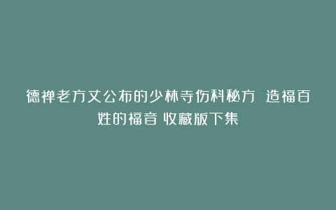 德禅老方丈公布的少林寺伤科秘方 造福百姓的福音(收藏版下集)