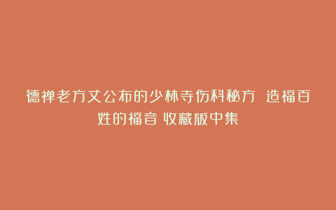 德禅老方丈公布的少林寺伤科秘方 造福百姓的福音(收藏版中集)