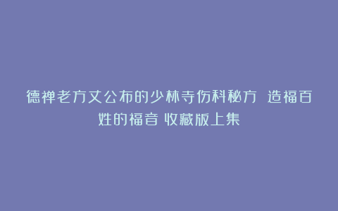 德禅老方丈公布的少林寺伤科秘方 造福百姓的福音(收藏版上集)