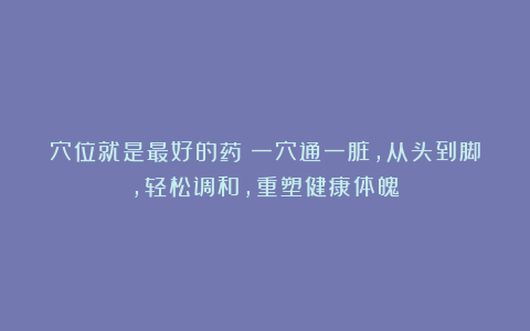 穴位就是最好的药！一穴通一脏，从头到脚，轻松调和，重塑健康体魄！