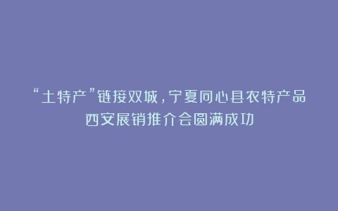“土特产”链接双城，宁夏同心县农特产品西安展销推介会圆满成功