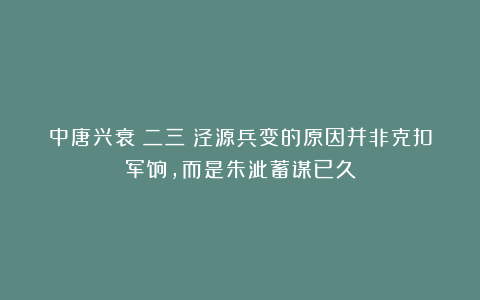 中唐兴衰（二三）泾源兵变的原因并非克扣军饷，而是朱泚蓄谋已久