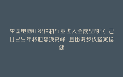 中国电脑针织横机行业进入全成型时代 2025年将迎替换高峰 且出海步伐坚定稳健