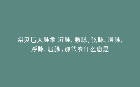 常见6大脉象：沉脉、数脉、弦脉、滑脉、浮脉、迟脉，都代表什么意思
