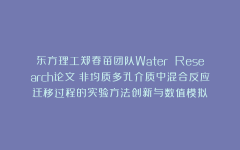 东方理工郑春苗团队Water Research论文：非均质多孔介质中混合反应迁移过程的实验方法创新与数值模拟