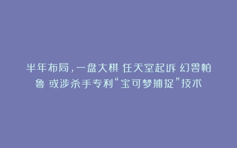 半年布局，一盘大棋？任天堂起诉《幻兽帕鲁》或涉杀手专利“宝可梦捕捉”技术