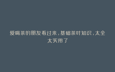 爱喝茶的朋友看过来,基础茶叶知识,太全太实用了