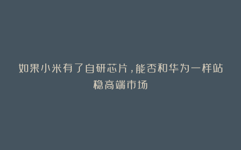 如果小米有了自研芯片,能否和华为一样站稳高端市场?