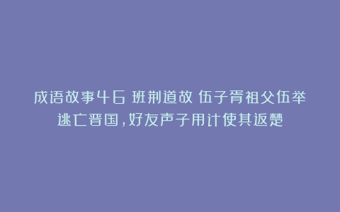 成语故事46:班荆道故丨伍子胥祖父伍举逃亡晋国,好友声子用计使其返楚