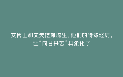 女博士和丈夫摆摊谋生，他们的特殊经历，让“同甘共苦”具象化了
