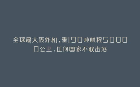 全球最大轰炸机,重190吨航程50000公里,任何国家不敢击落