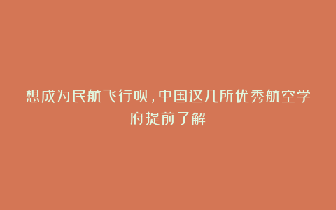 想成为民航飞行员,中国这几所优秀航空学府提前了解!