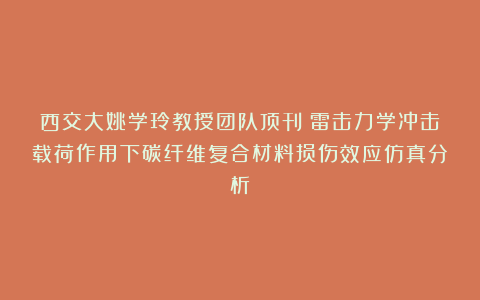 西交大姚学玲教授团队顶刊:雷击力学冲击载荷作用下碳纤维复合材料损伤效应仿真分析