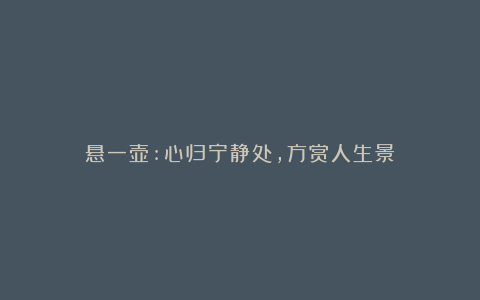 悬一壶:心归宁静处,方赏人生景