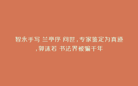 智永手写《兰亭序》问世,专家鉴定为真迹,郭沫若:书法界被骗千年!