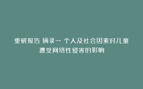 重磅报告｜摘录一：个人及社会因素对儿童遭受网络性侵害的影响