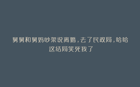 舅舅和舅妈吵架说离婚,去了民政局,哈哈!这结局笑死我了